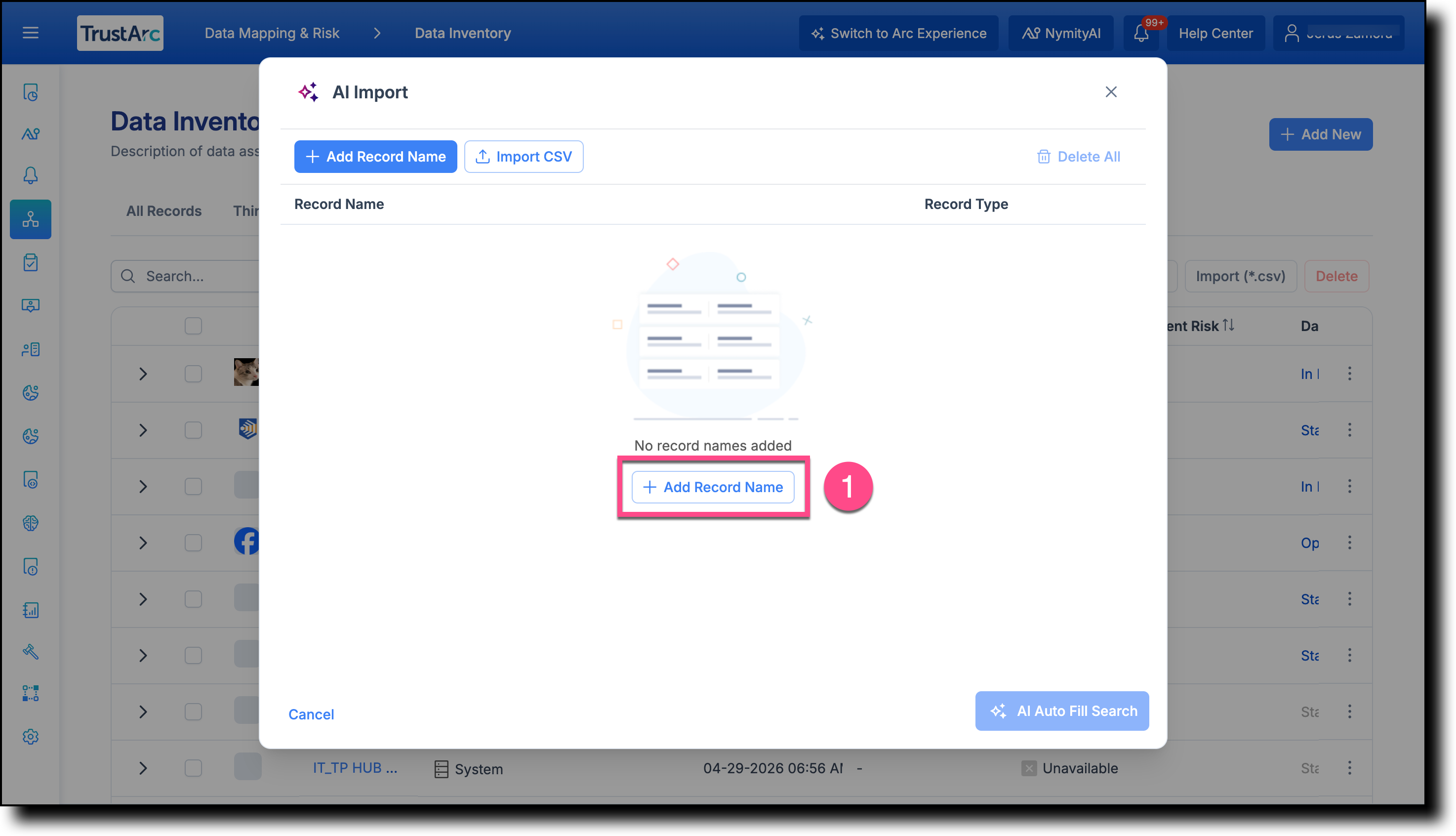 AI Import modal