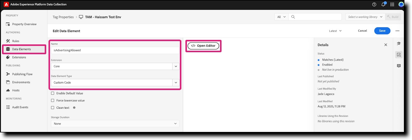 isAdvertisingAllowed data element fields