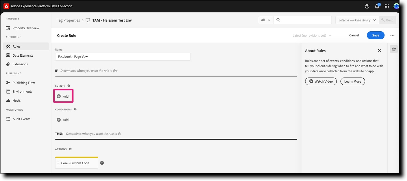 Add icon under Events for advertising tag rule