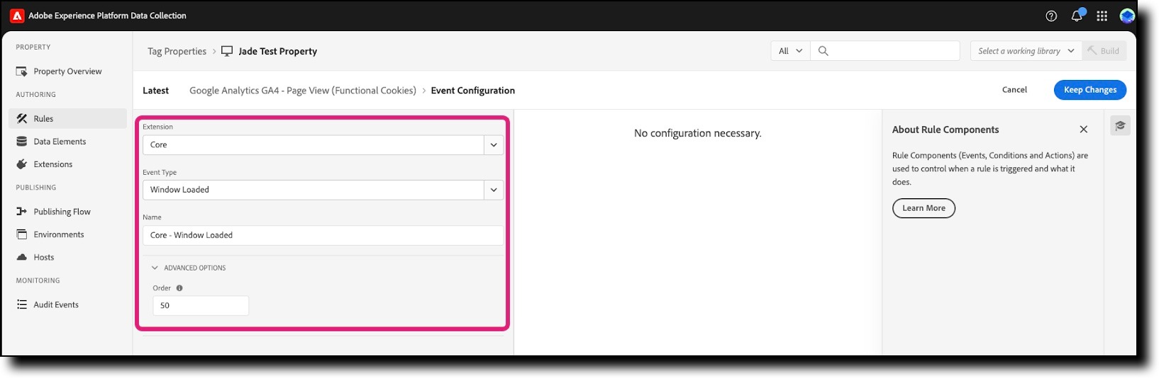 Functional tag event configuration